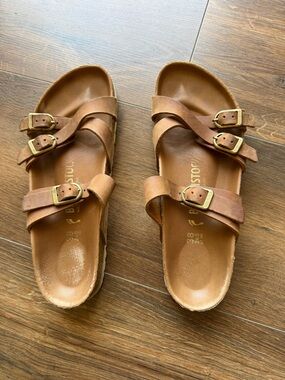 Birkenstock Franca Leather Footbed Triple Strap Sandals - medium Brown